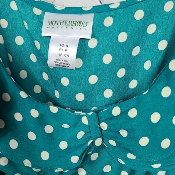Motherhood Maternity Teal Polka Dot Ruffle Dress Crepe Chiffon Sleeveless Small - Picture 3 of 9